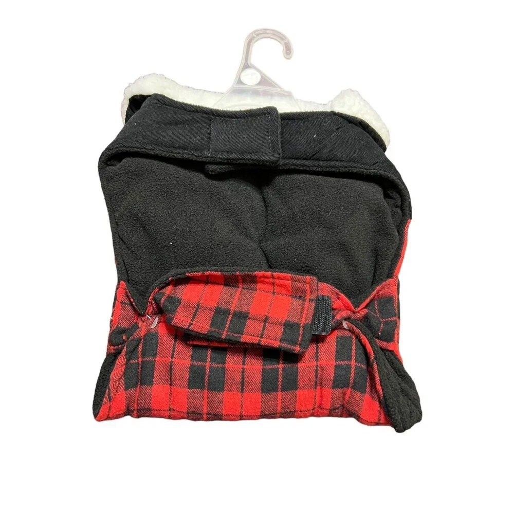 Simply Dog Black Red Buffalo Plaid Jacket Black Corduroy Size L 21 - 24 in NWT